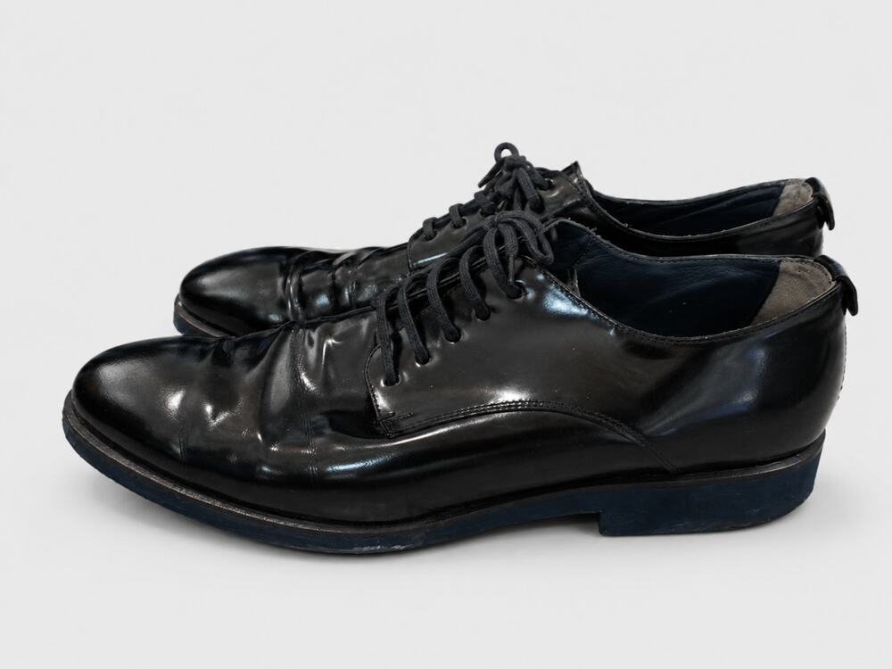 Fendi Black Patent Leather Derby Dress Shoes Blue Sole SIZE 10 Italy